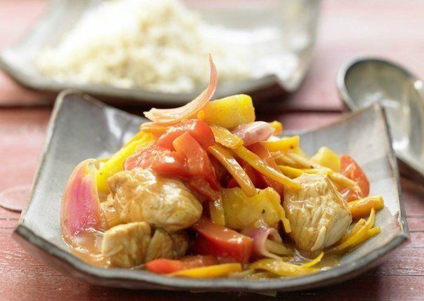 Вкусная индейка в кисло-сладком соусе с овощами