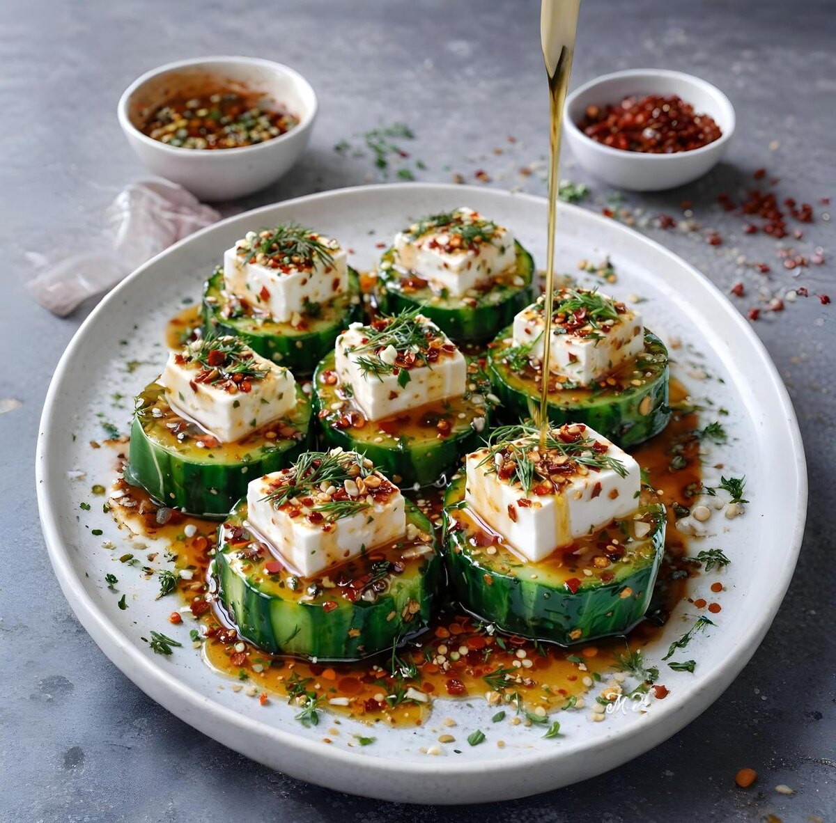 Огуречные закуски с фетой и медом: вкусный заряд на столе